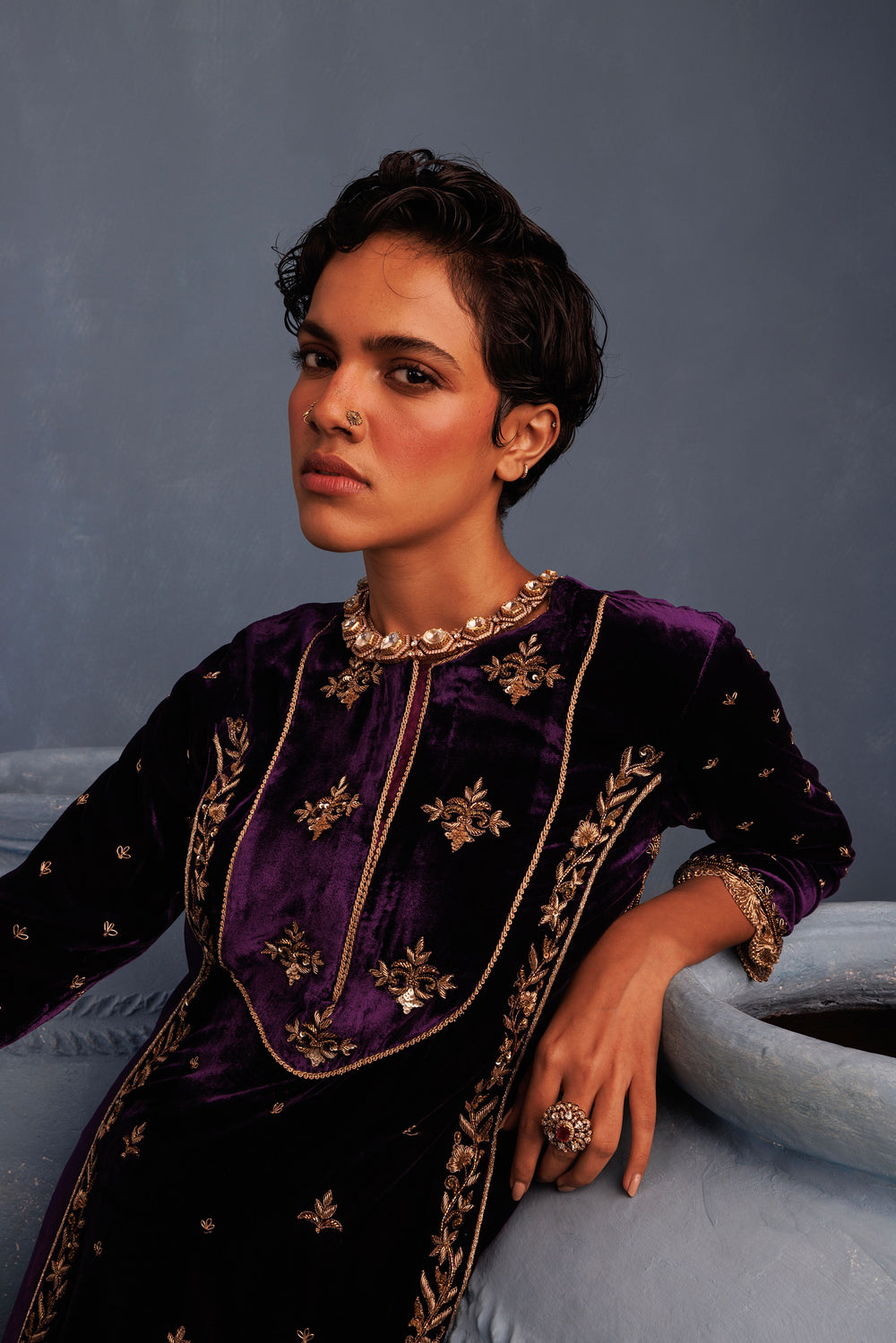 Purple-Velvet-Gharara for festive wear details - warra