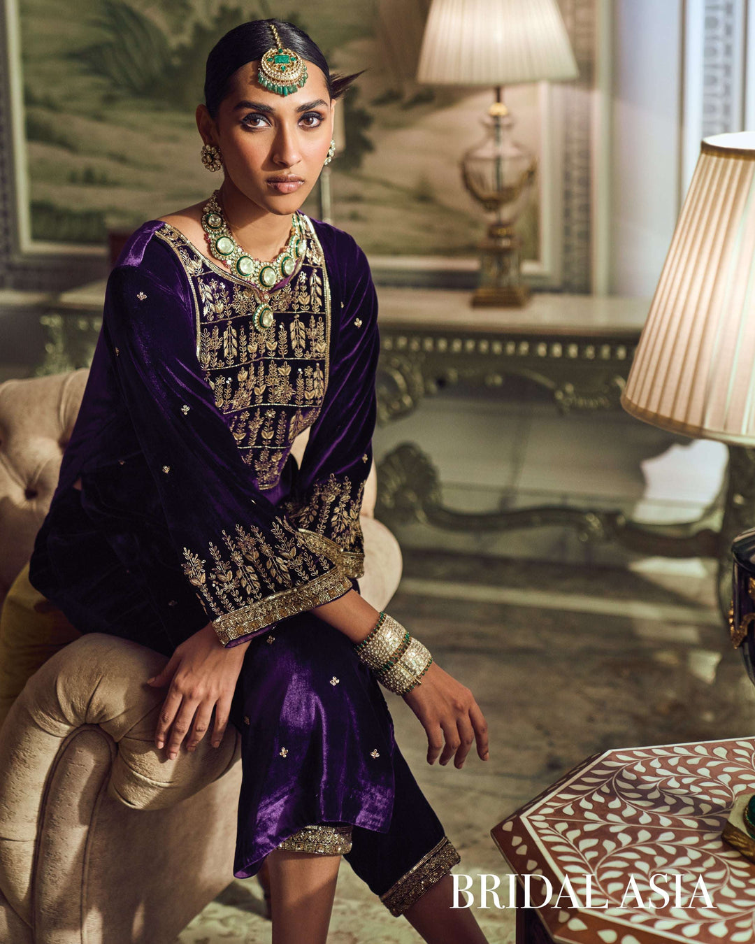 Royal purple velvet embroidered kurta set — Warra