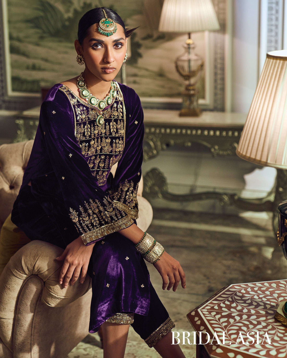 Royal purple velvet embroidered kurta set — Warra