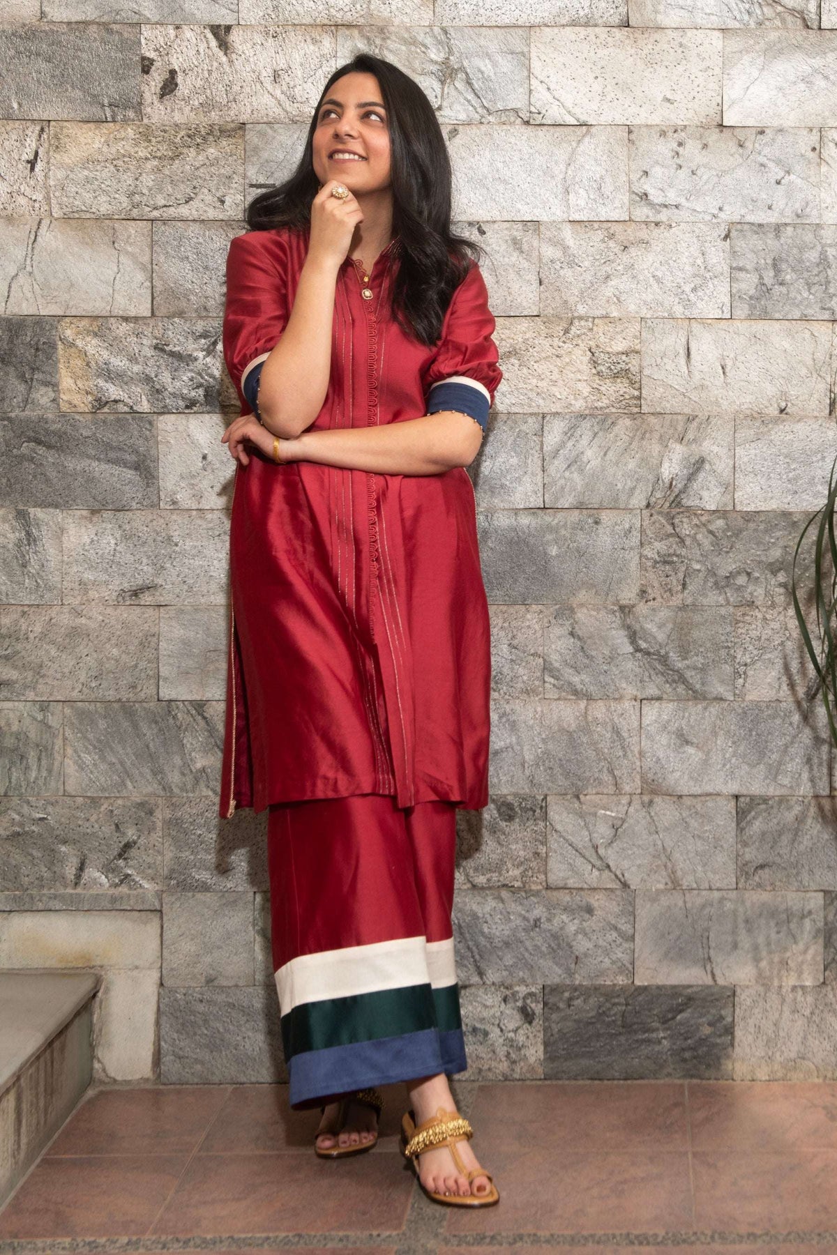 Crimson red Chanderi silk co-ord set for women — Warra Nayra ethnic occasion wear - 2
