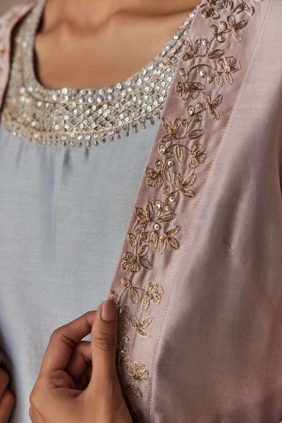 PINK BLUE JACKET ENSEMBLE