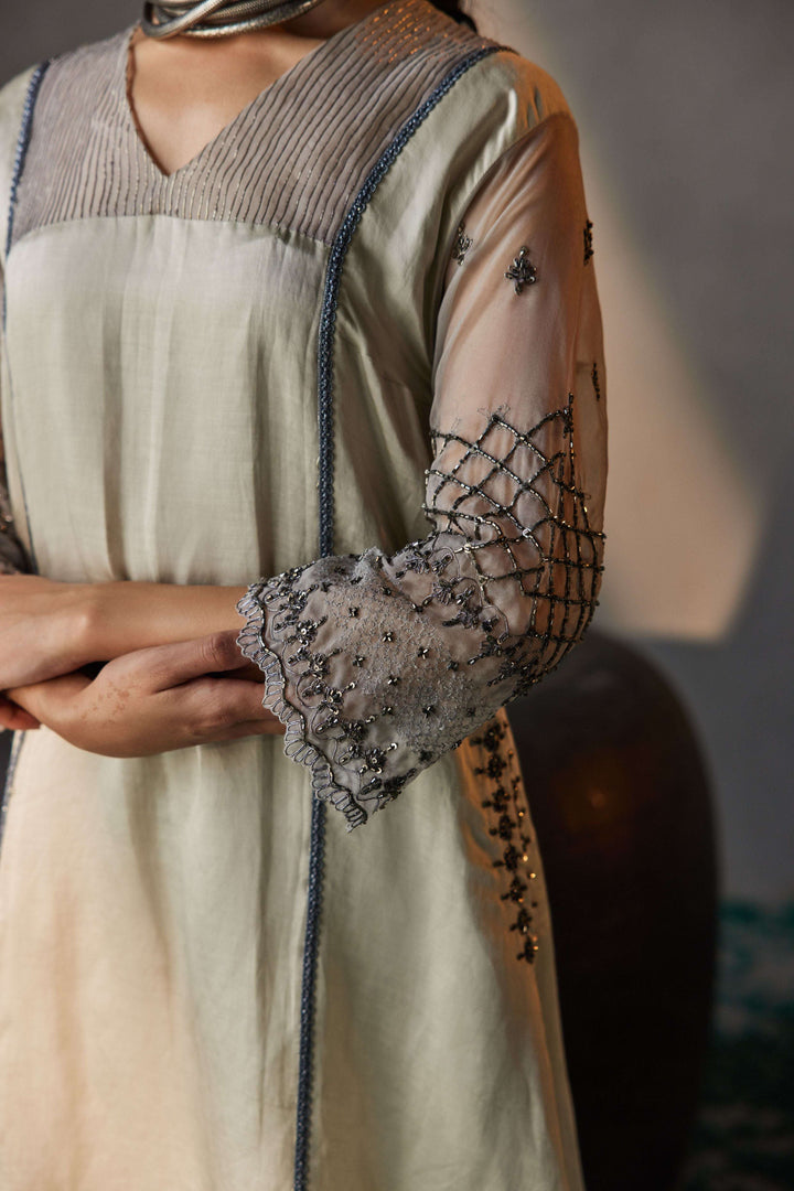 IVORY GUNMETAL EMBELISHED KURTA SET