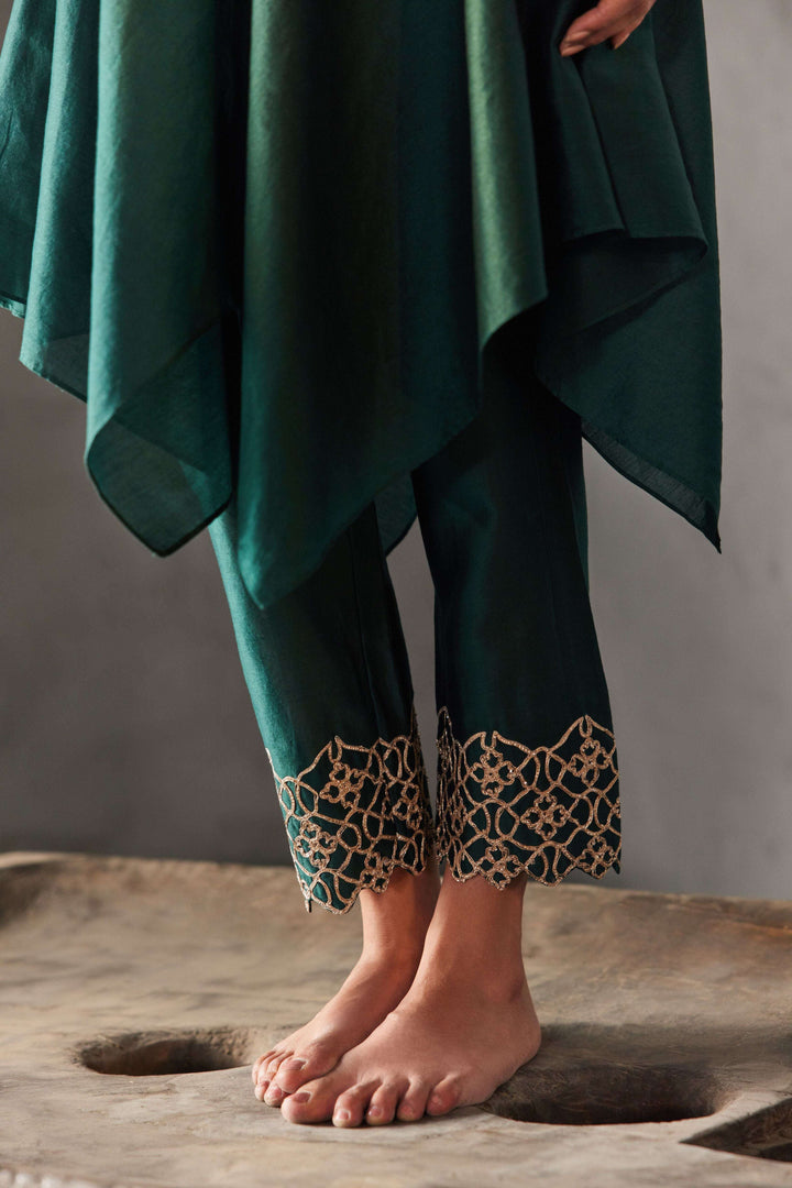 FOREST GREEN GOTA EMBROIDERY ASYMMETRICAL KURTA SET