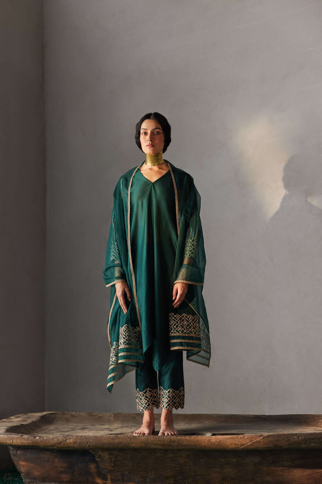 FOREST GREEN GOTA EMBROIDERY ASYMMETRICAL KURTA SET