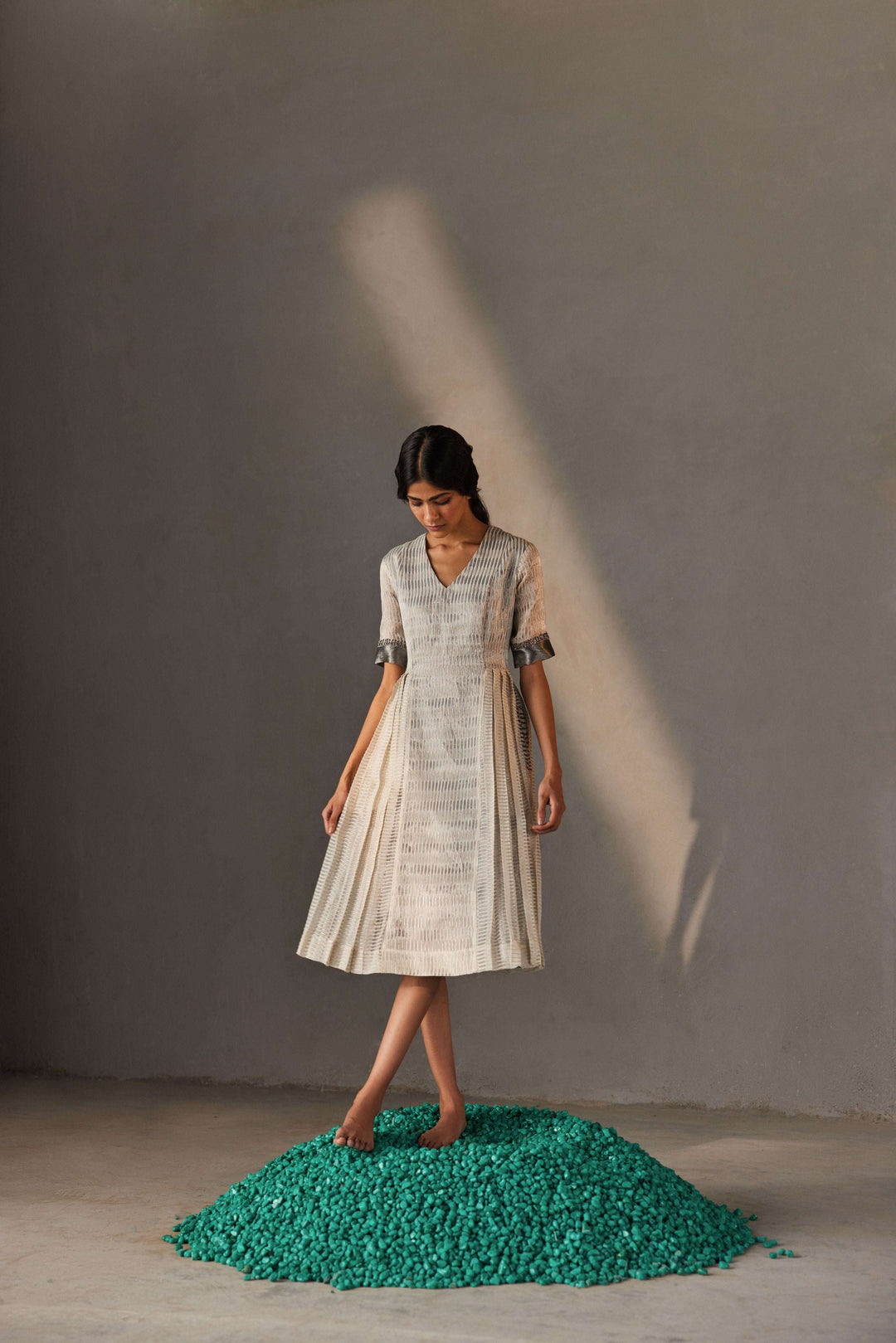 Off-white zari dress for women — Warra premium ethnic occasion wear India - 2