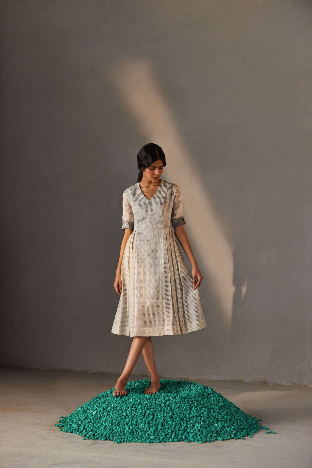 Off-white zari dress for women — Warra premium ethnic occasion wear India