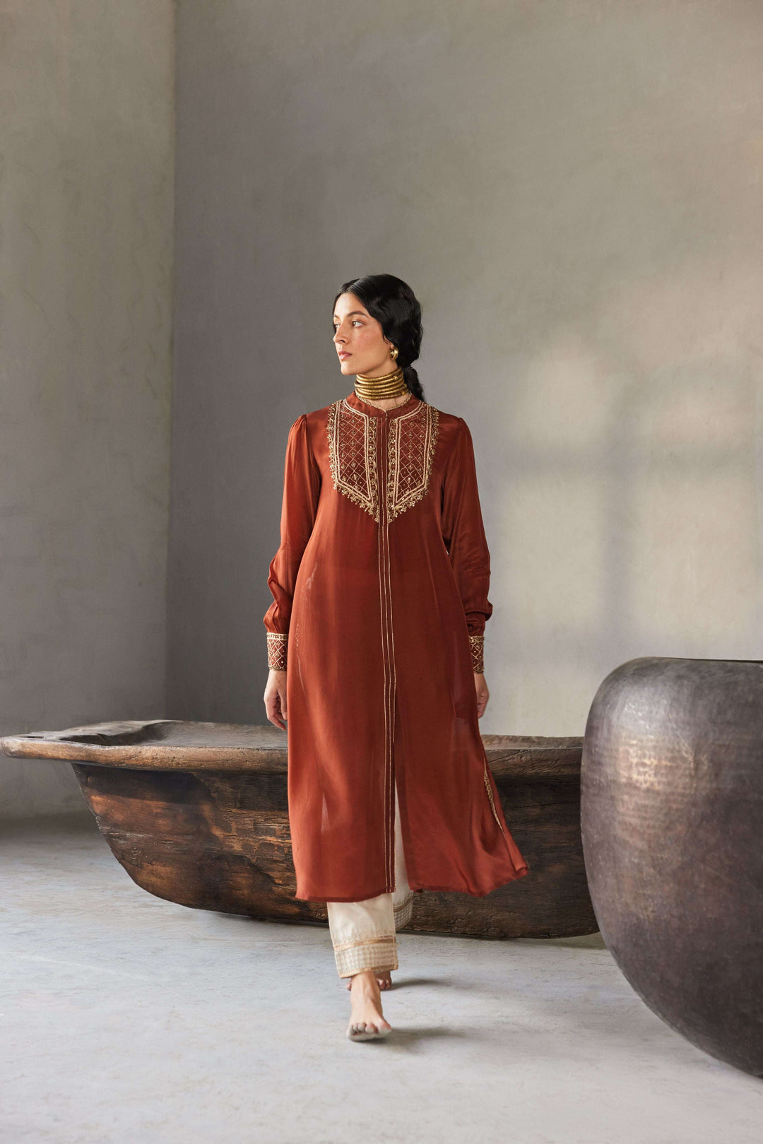 RUSTIC ZARI EMBROIDERED KURTA SET