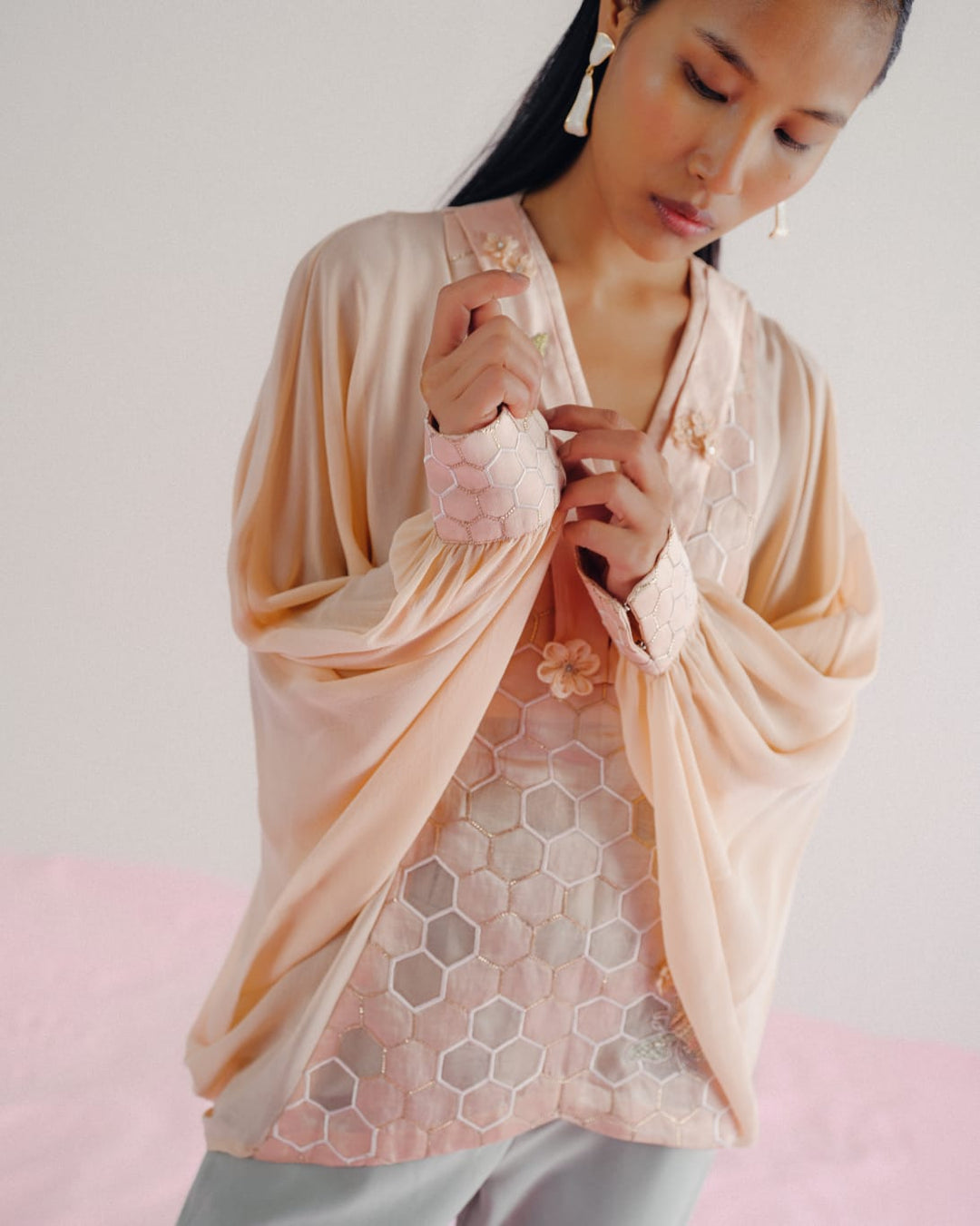 Baby Pink HoneyComb Wrap Top