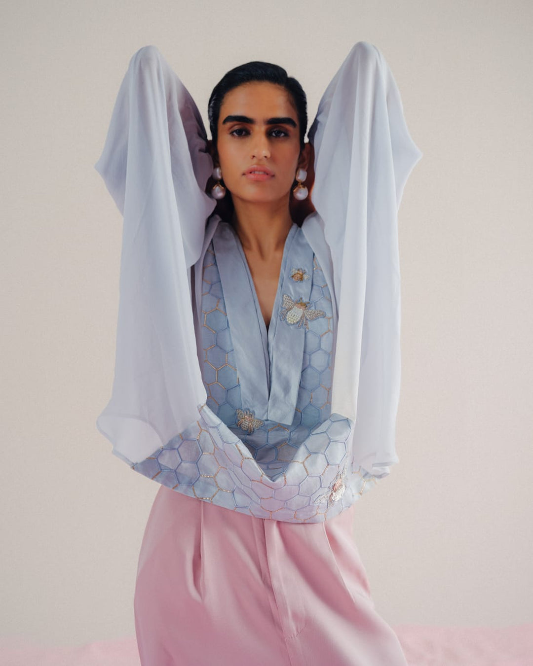 Baby Blue HoneyComb Wrap Top