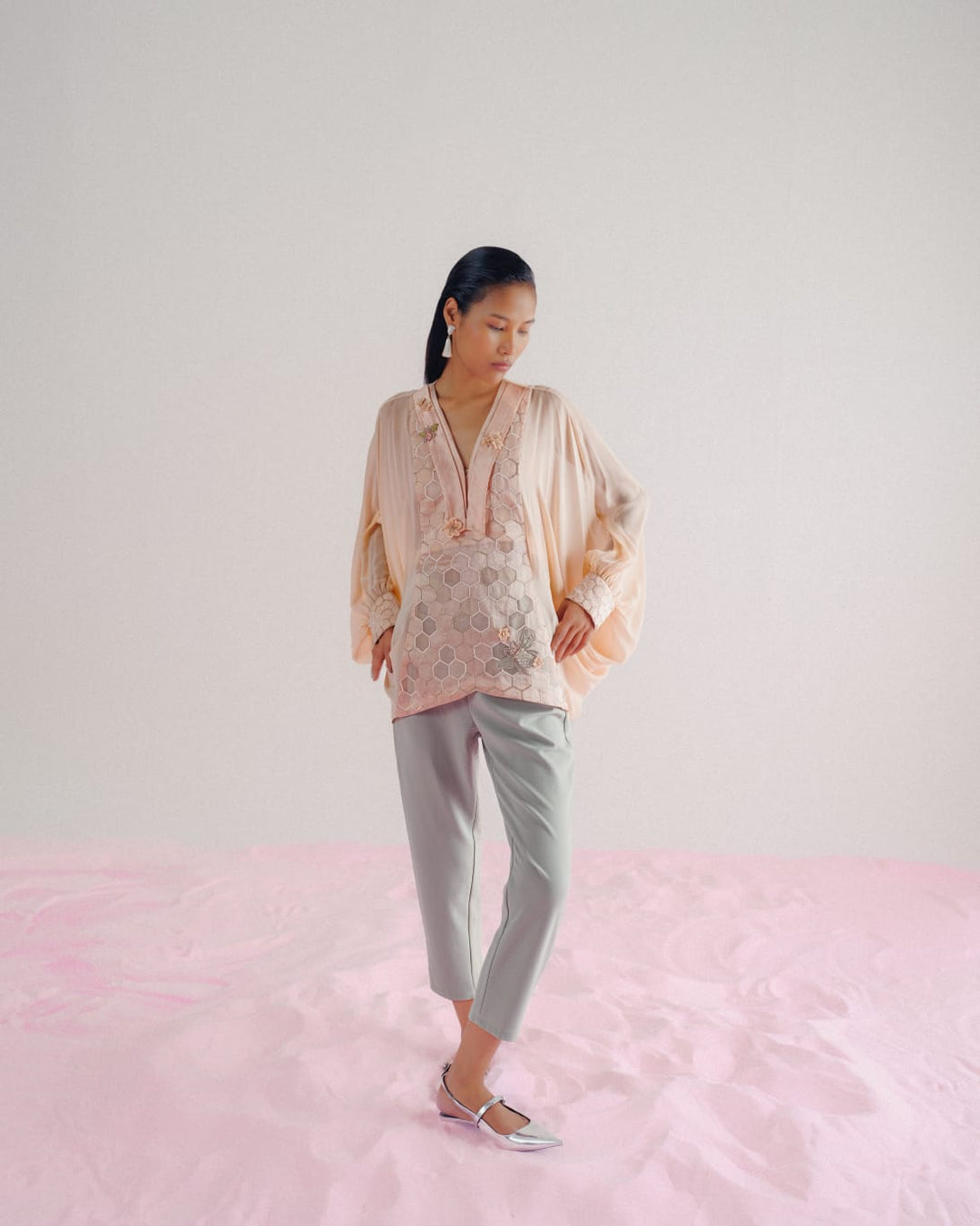 Baby Pink HoneyComb Wrap Top
