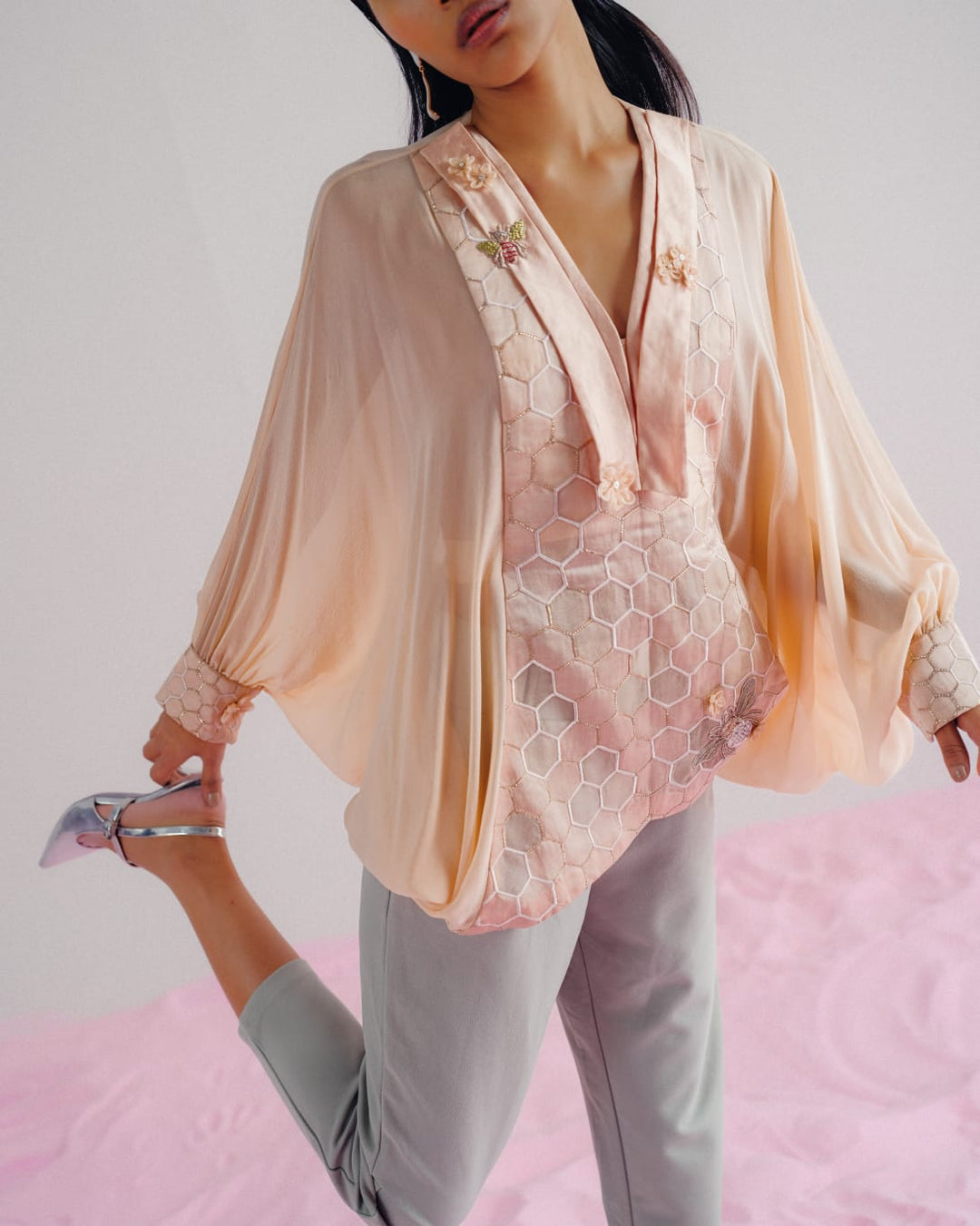 Baby Pink HoneyComb Wrap Top