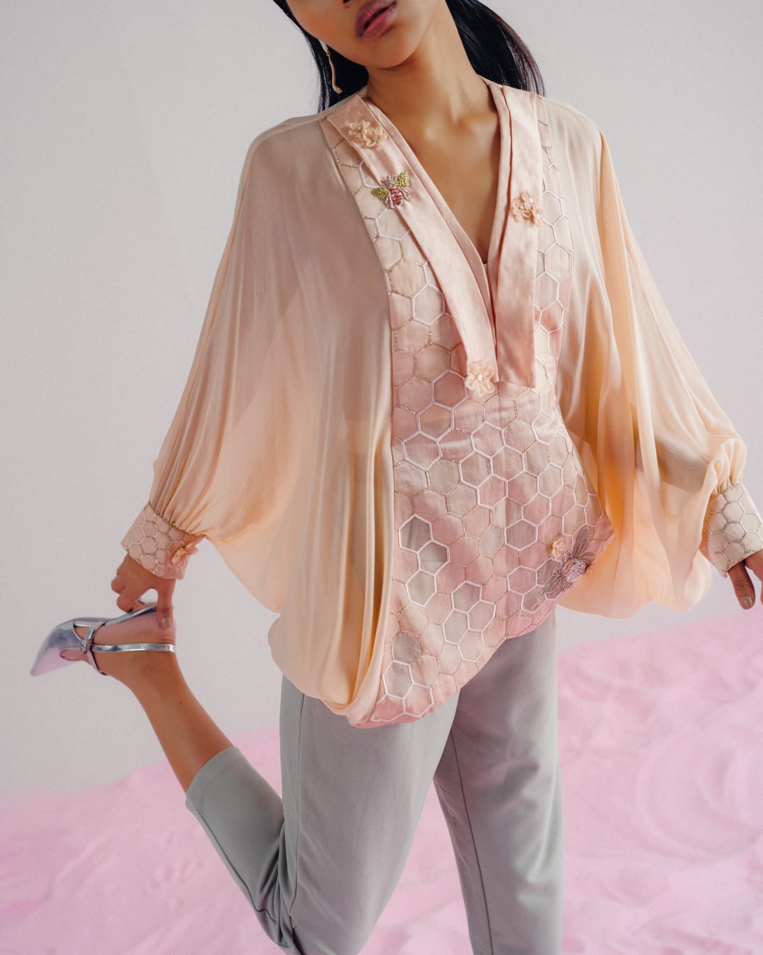 Baby Pink HoneyComb Wrap Top