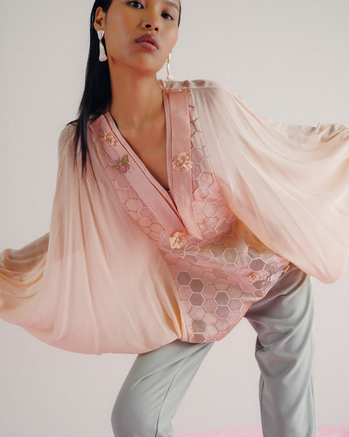 Baby Pink HoneyComb Wrap Top