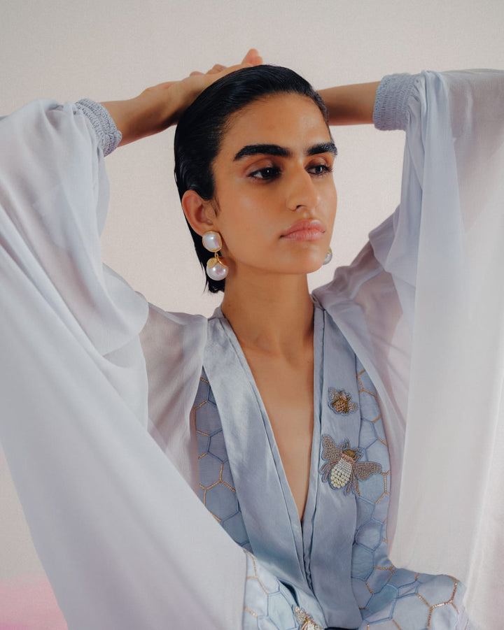Baby Blue HoneyComb Wrap Top