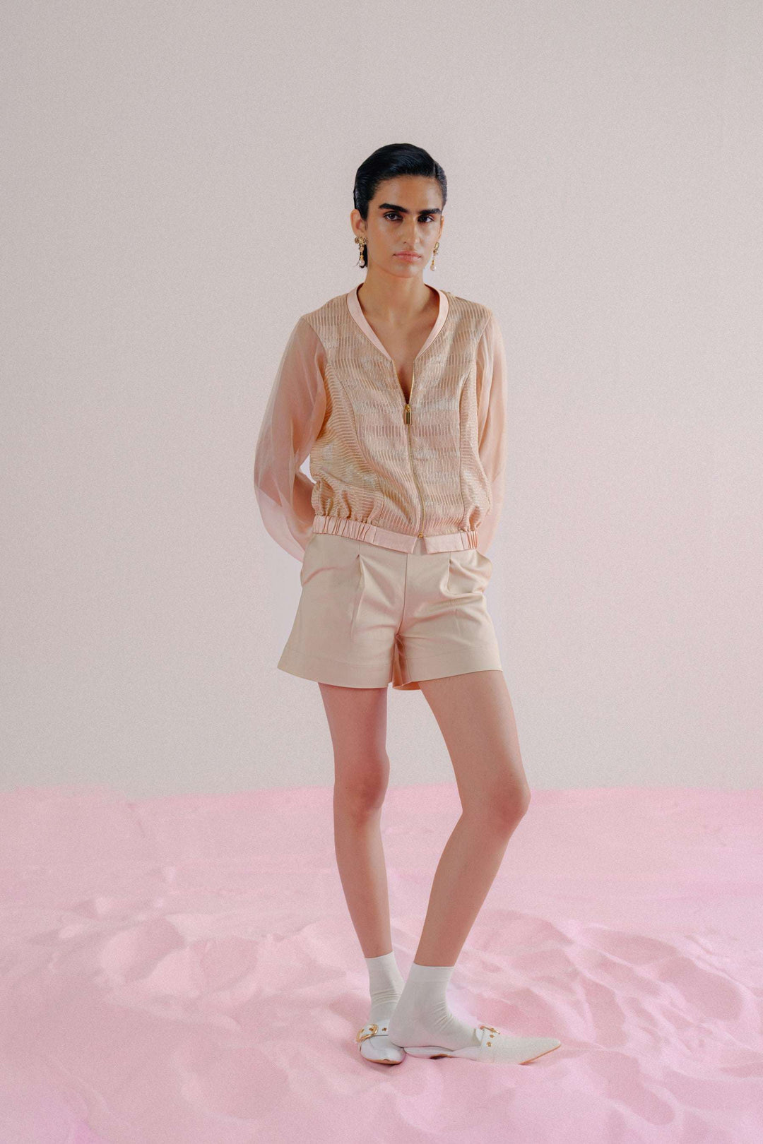 baby-pink-organza-bomber-co-ord-set-full-look-luxury-wear-indian-occasionwear-warra