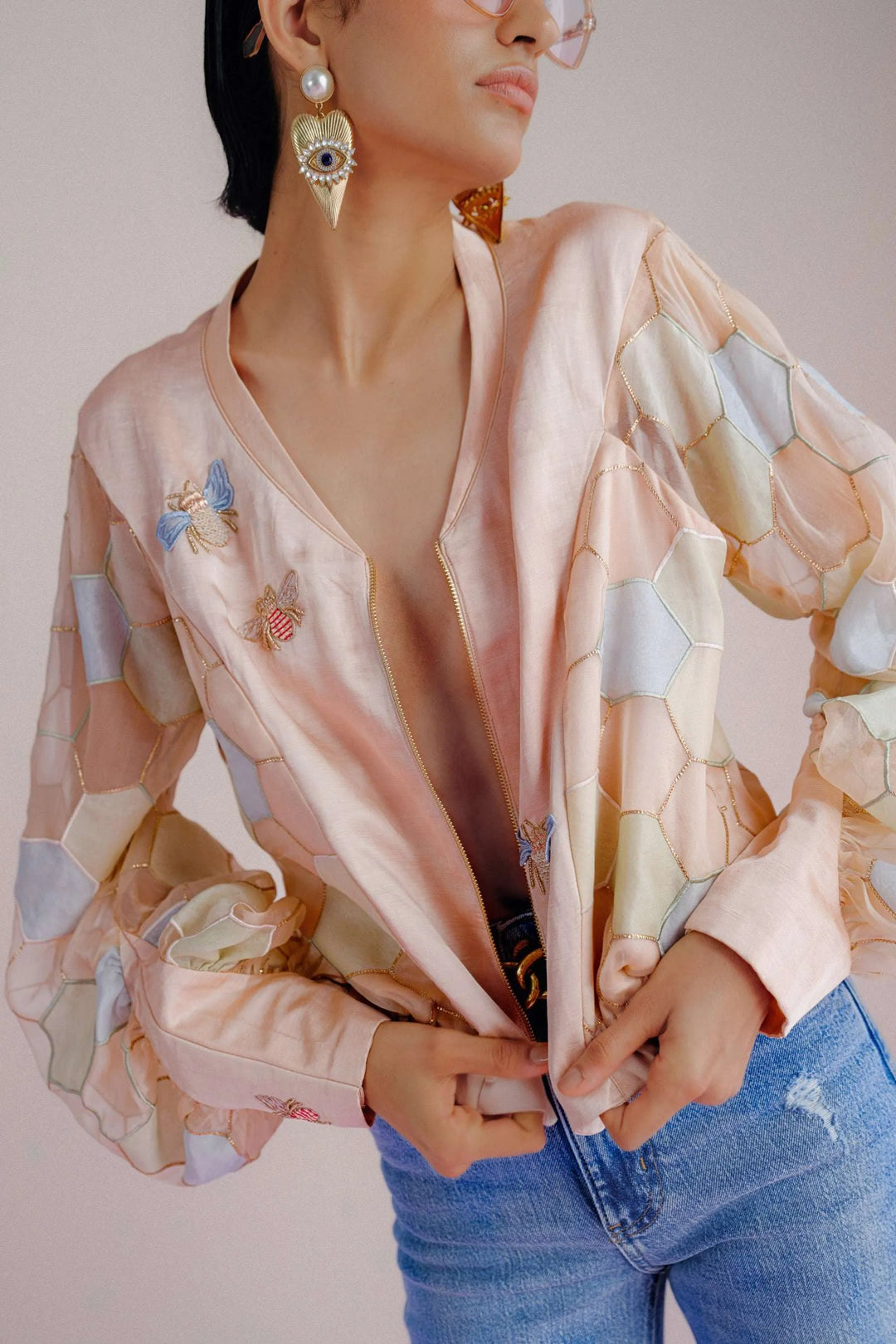 Baby Pink Bee Bomber Jacket_1