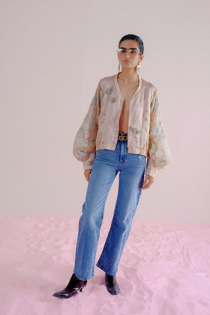 Baby Pink Bee Bomber Jacket_2