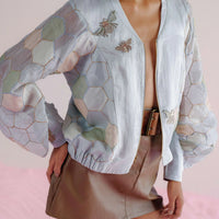 Sky Blue Bee Bomber Jacket_1