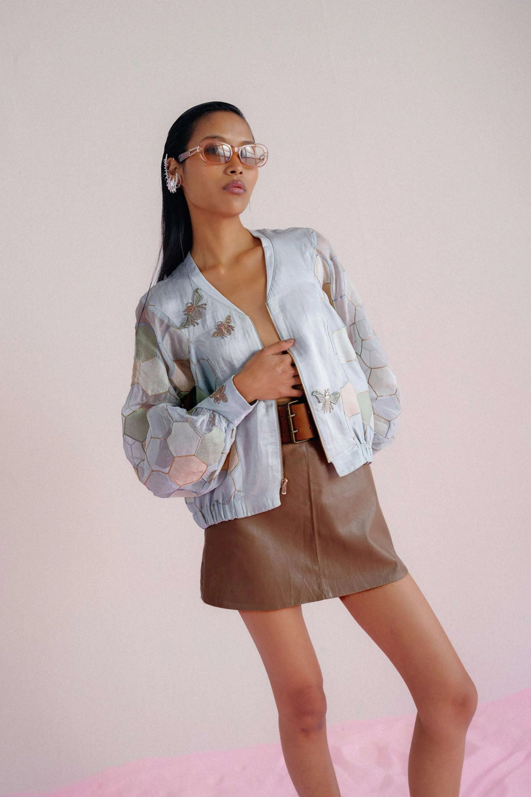 Sky Blue Bee Bomber Jacket_2