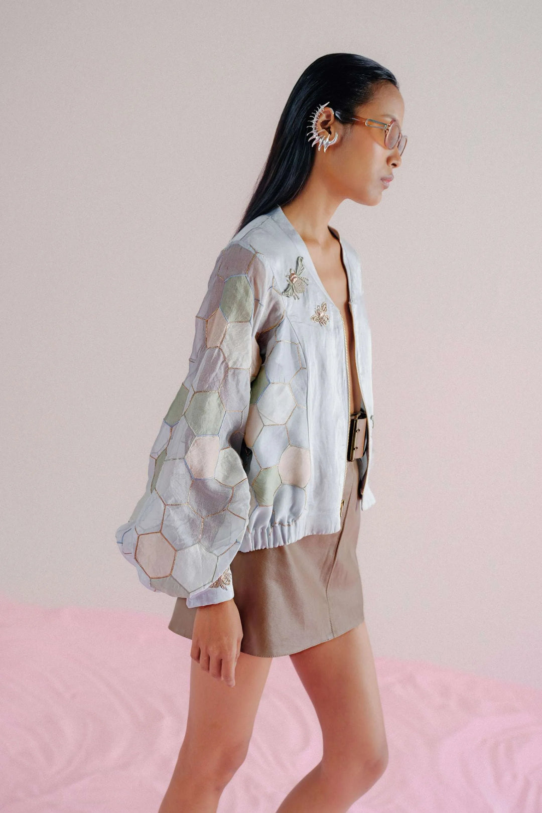 Sky Blue Bee Bomber Jacket_4