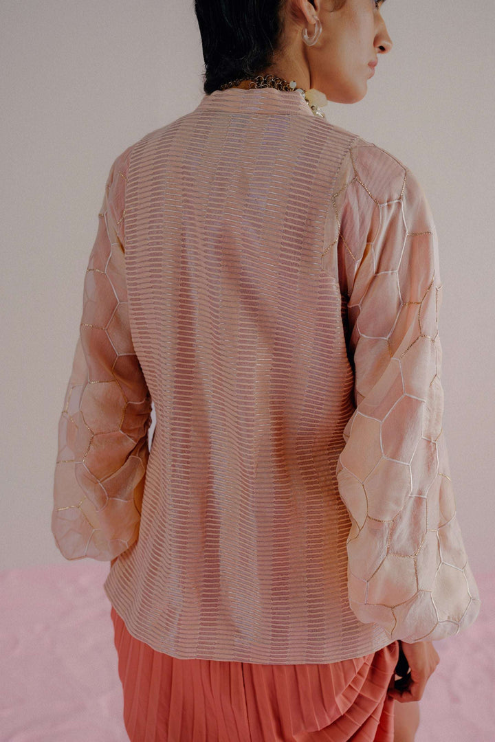 Baby Pink Chanderi Zari & Organza - Airform Shirt