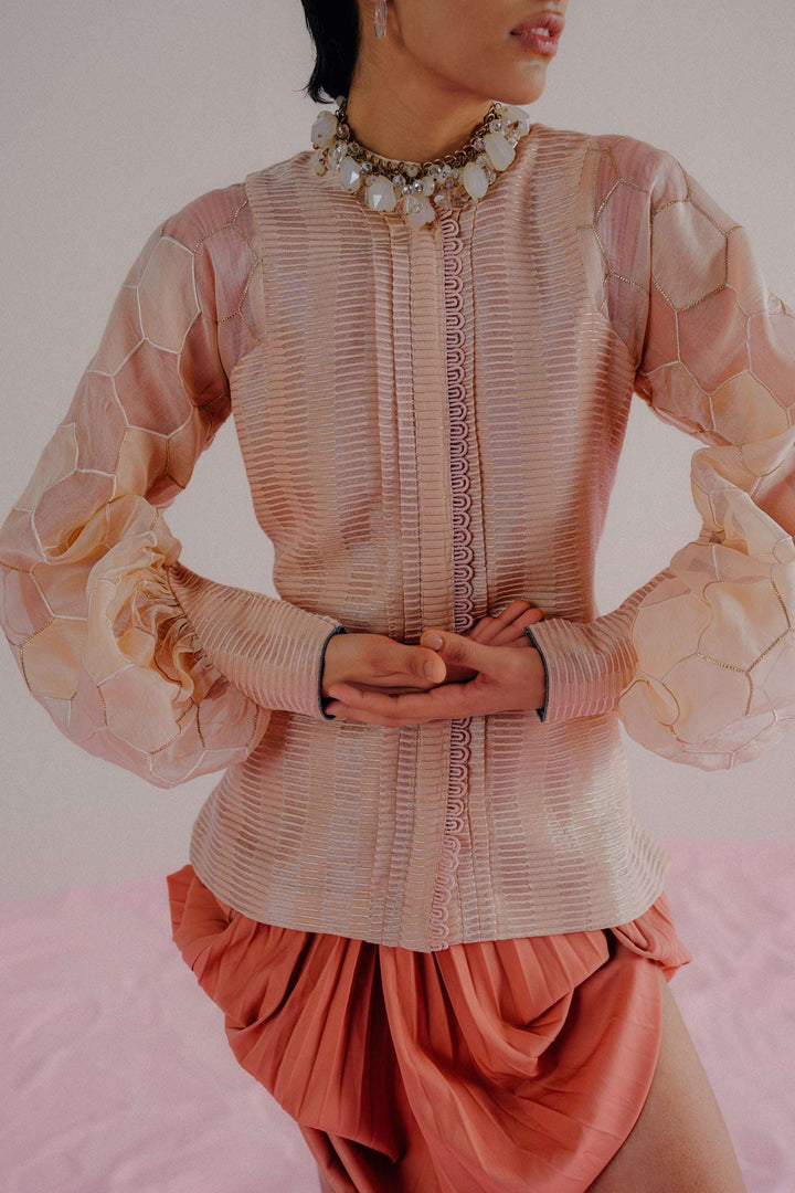 Baby Pink Chanderi Zari & Organza - Airform Shirt