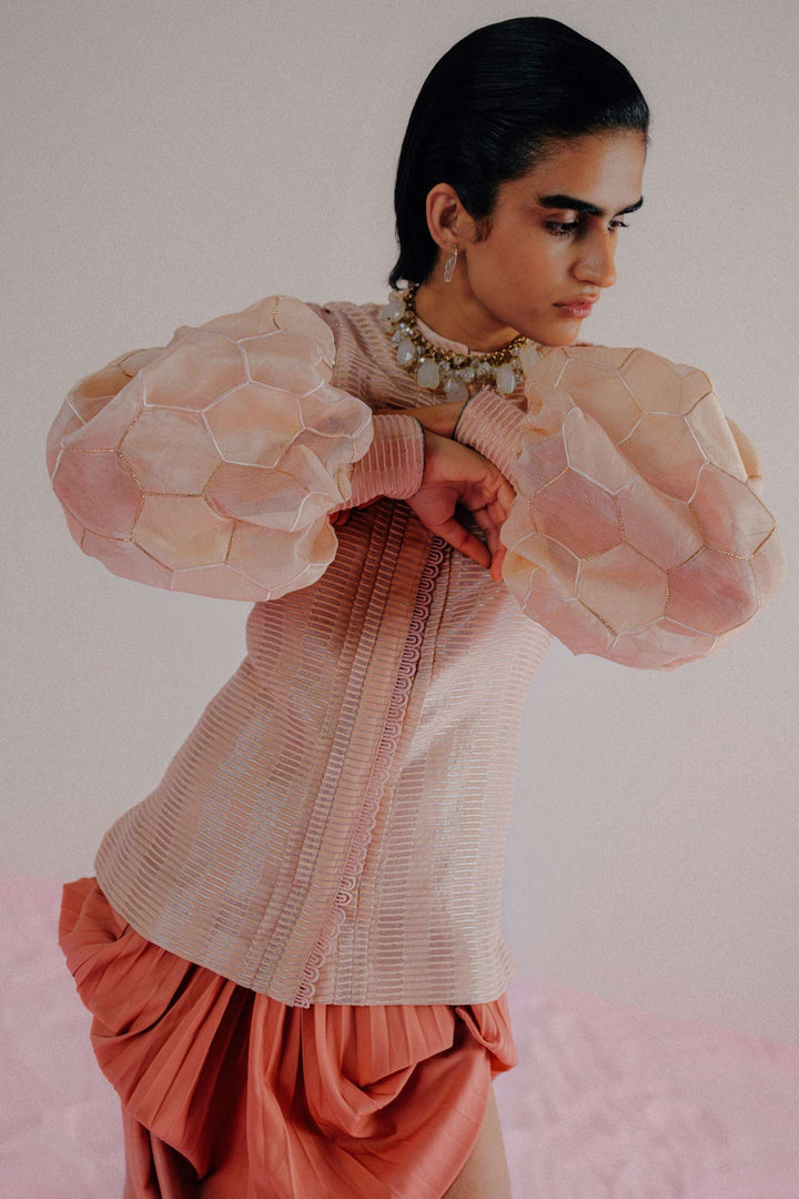 Baby Pink Chanderi Zari & Organza - Airform Shirt