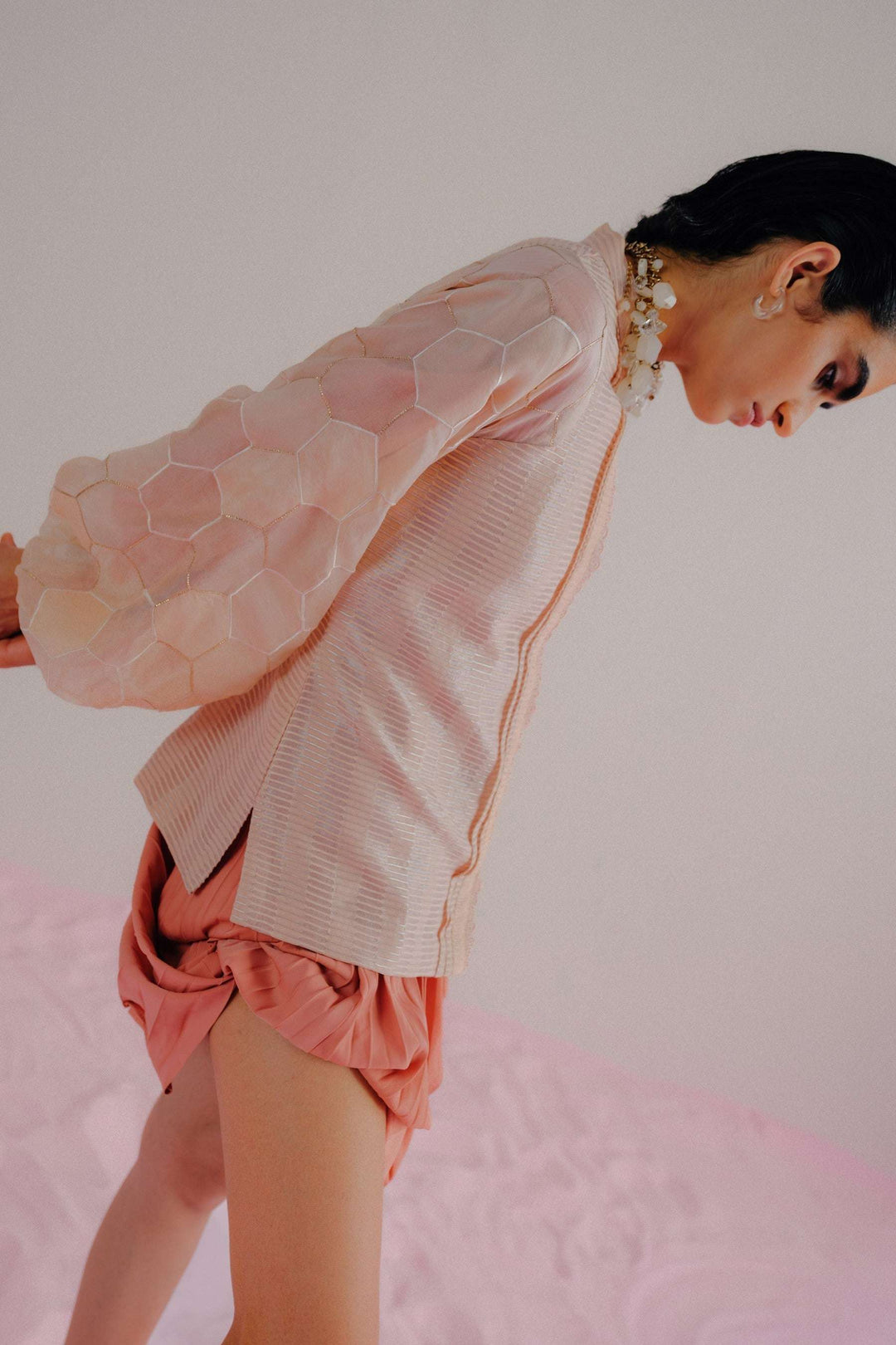 Baby Pink Chanderi Zari & Organza - Airform Shirt