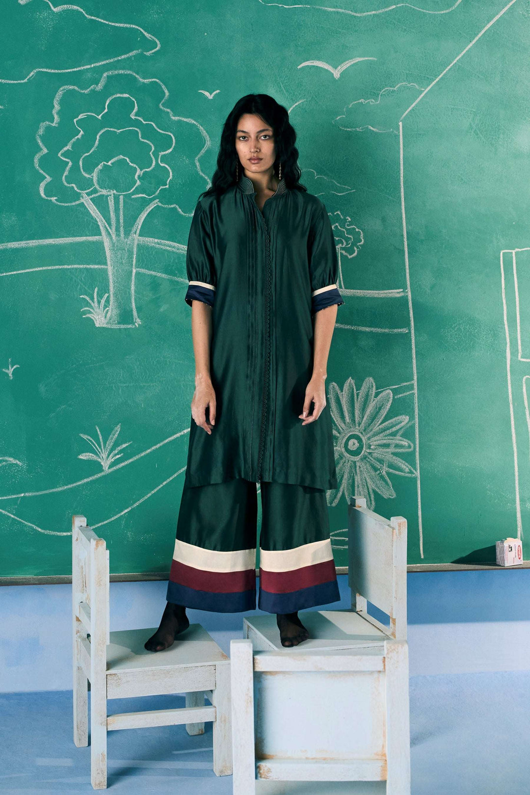 emerald green chanderi silk co ord set india - full length ethnic co ord set - warra