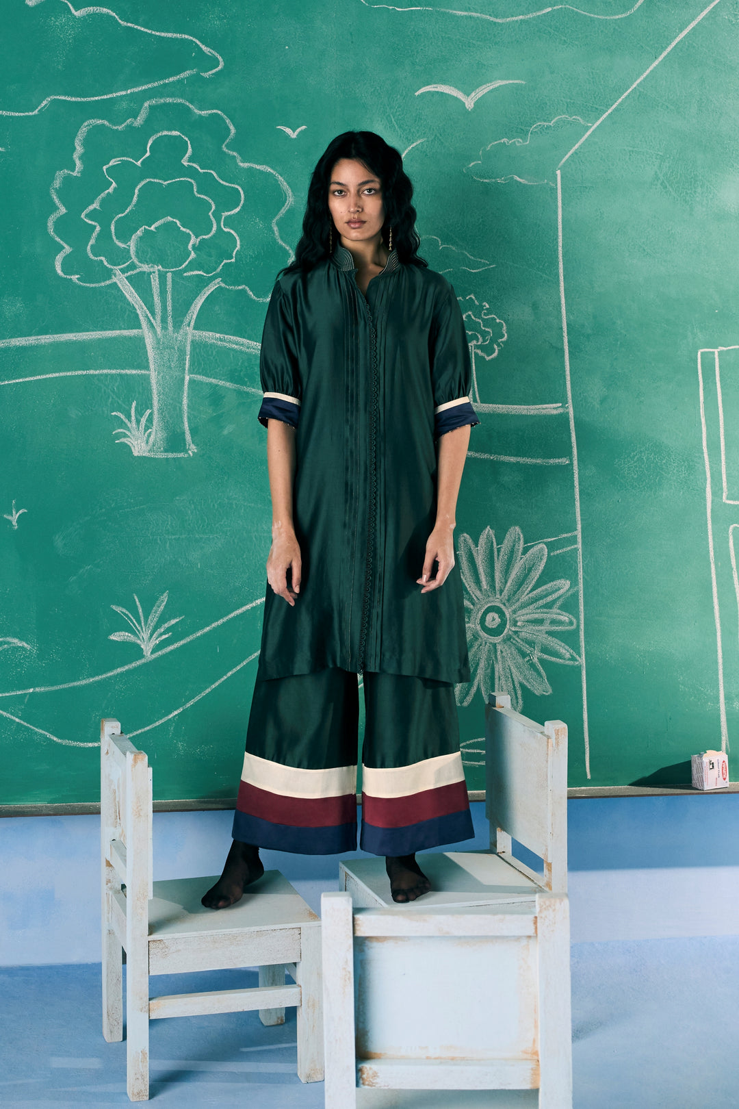 emerald green chanderi silk co ord set india - full length ethnic co ord set - warra