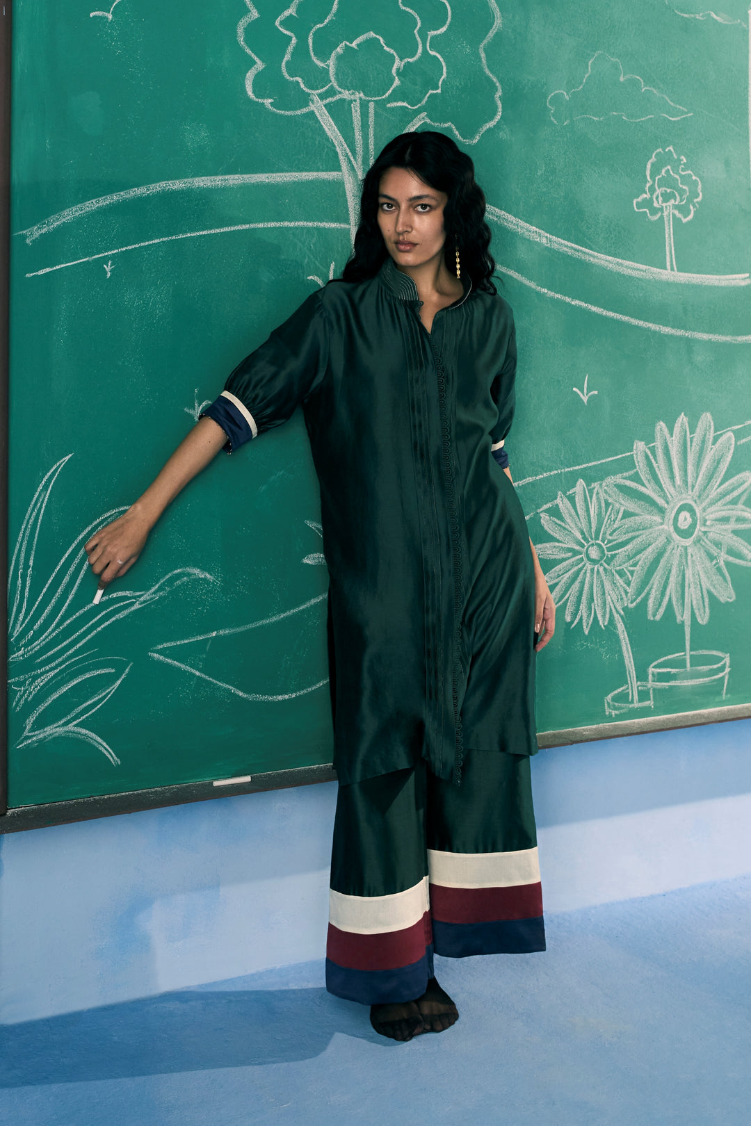 emerald green chanderi silk co ord set india - full length ethnic co ord set - warra