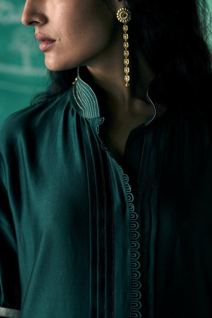 green chanderi silk co ord set india - details - ethnic pret set - warra