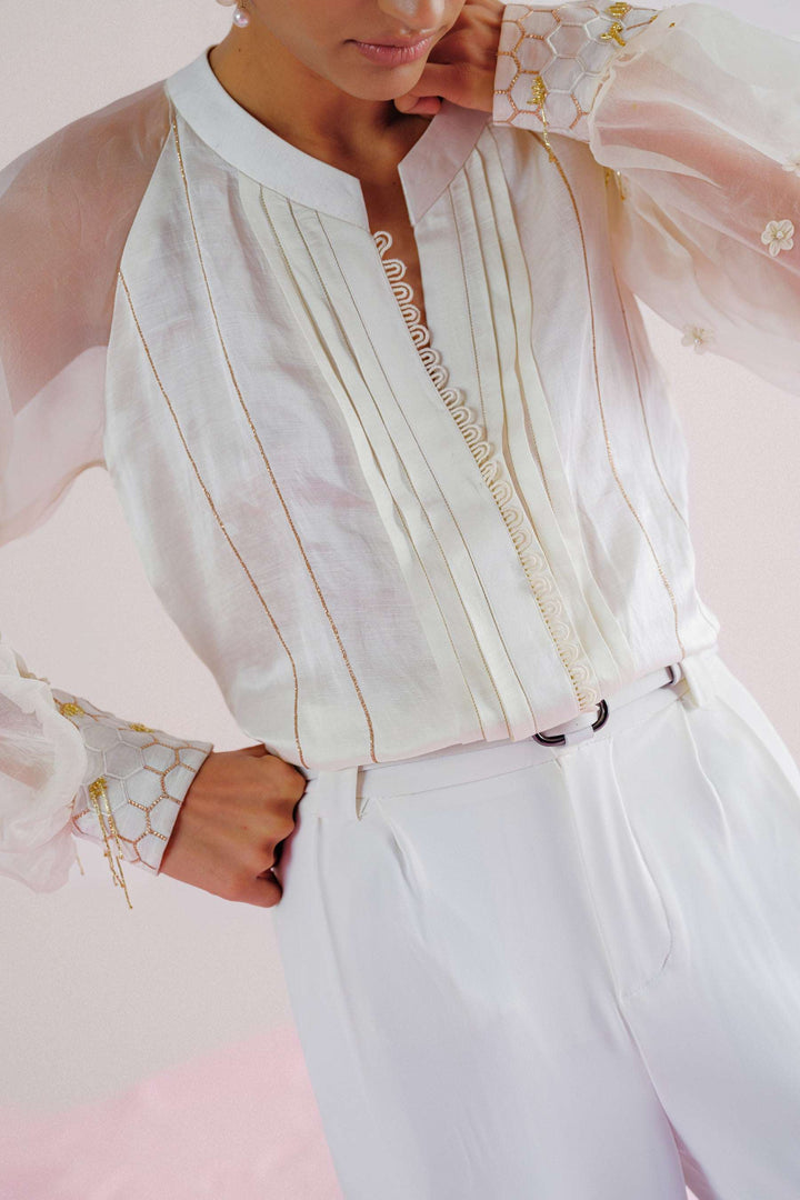 ivory-organza-embroidered-top-belted-luxury-wear-warra