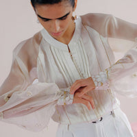 Ivory Linen & Organza -  3D Floral Shirt_1