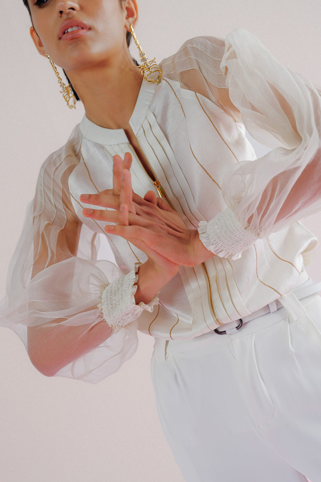 Ivory Linen & Organza Shirt - Pleated Linea