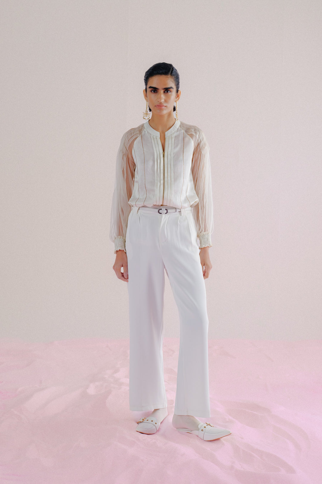 Ivory Linen & Organza Shirt - Pleated Linea