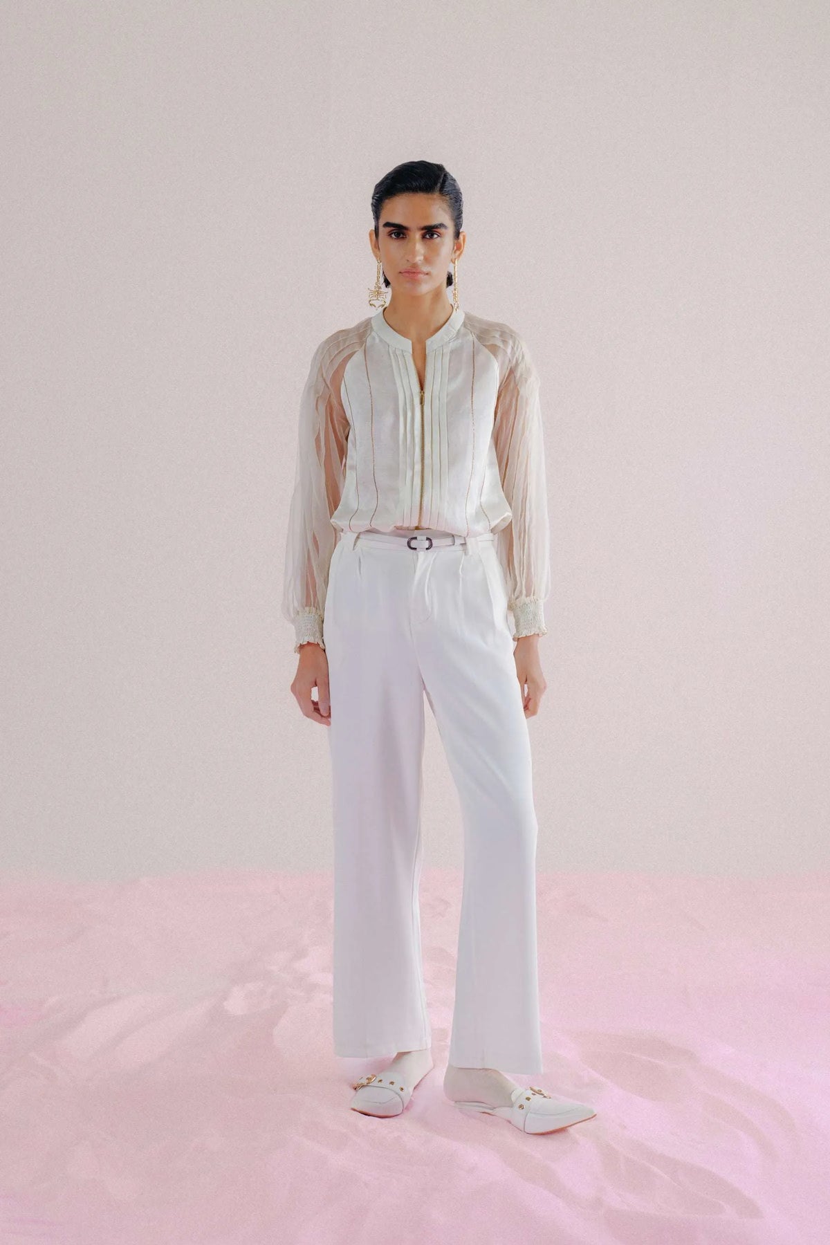 Ivory Linen & Organza Shirt - Pleated Linea_10