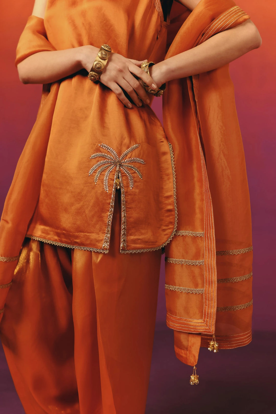 Burnt Orange Farshi Salwar - Felora