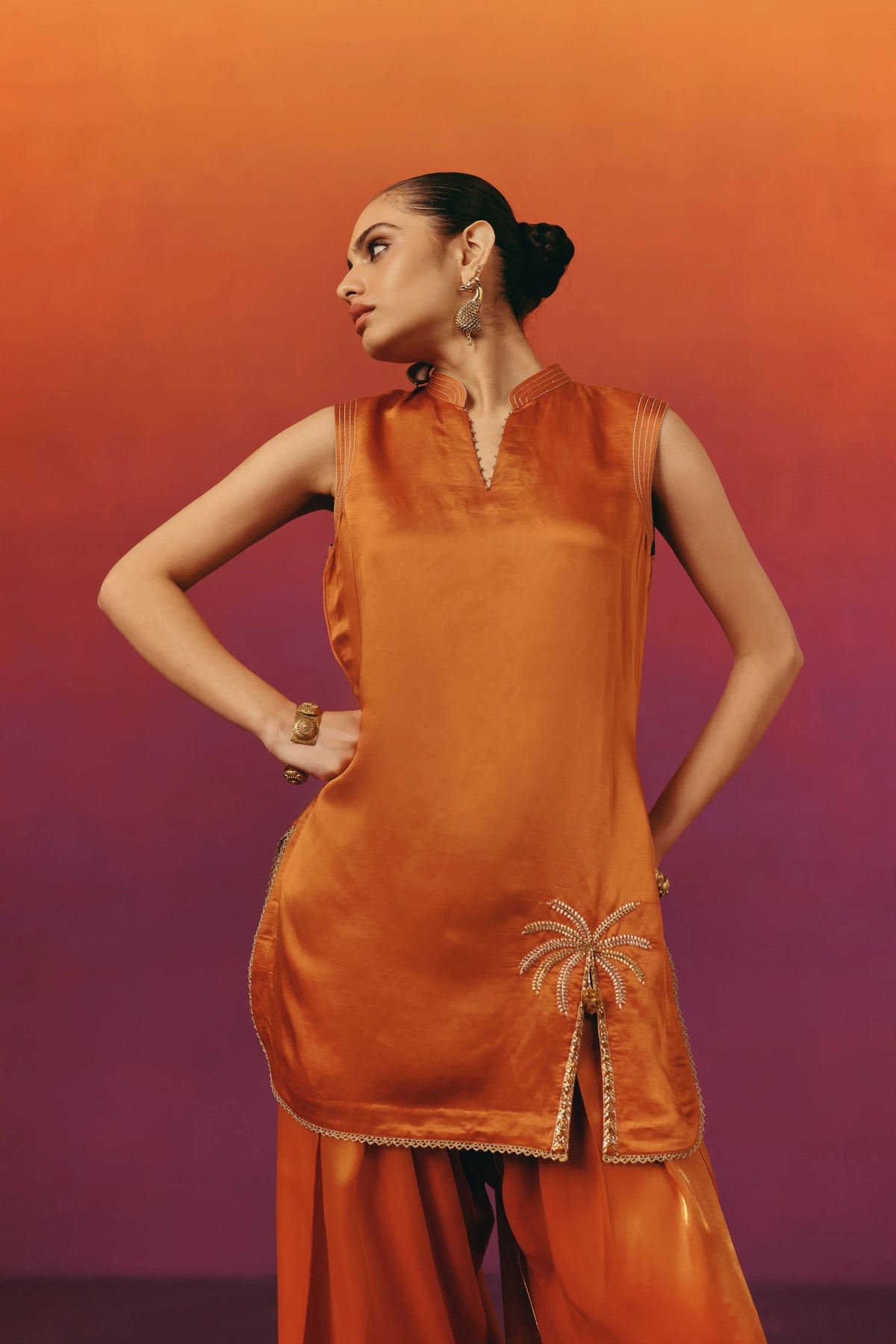 Burnt Orange Farshi Salwar - Felora