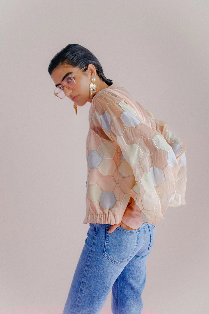Baby Pink Bee Bomber Jacket_5