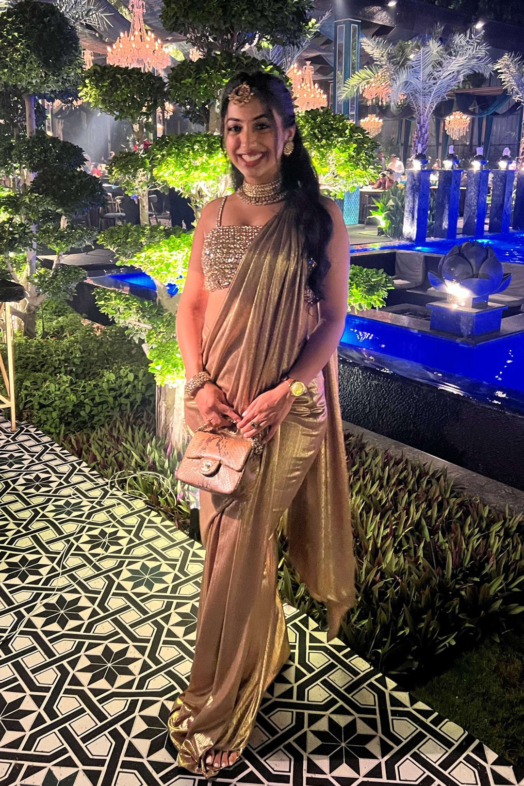 Oscar gold ready to wear saree — Warra golden occasion saree with stitched blouse India