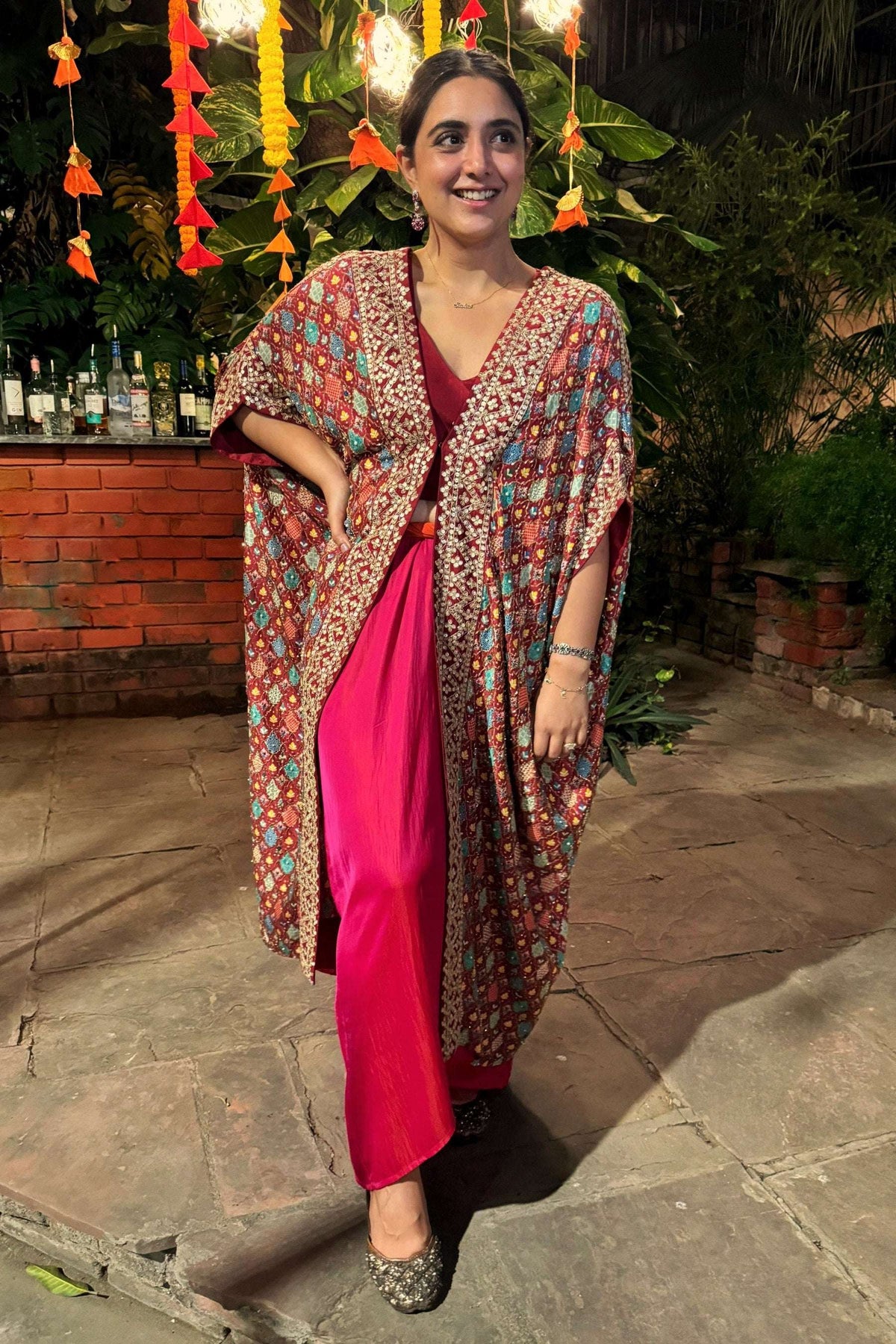 Garnet Red Jaal Cape Set