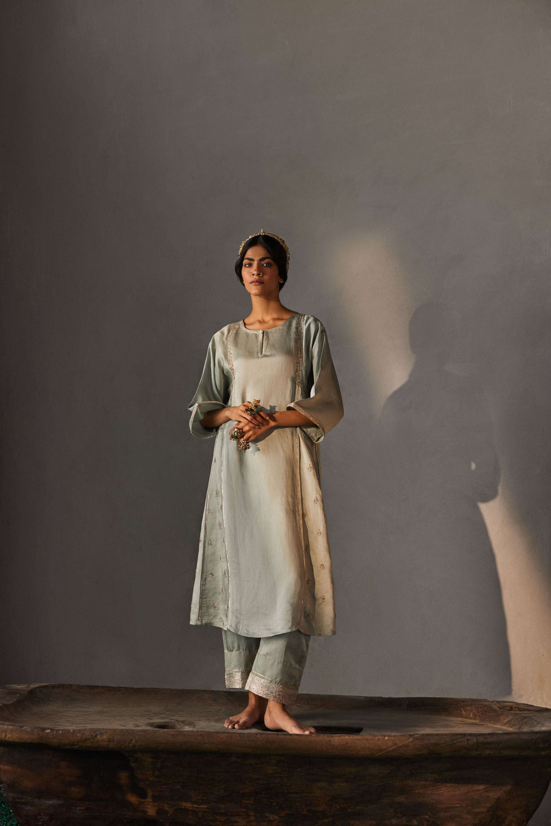 SAGE GREEN & ROSE GOLD ZARI KURTA SET