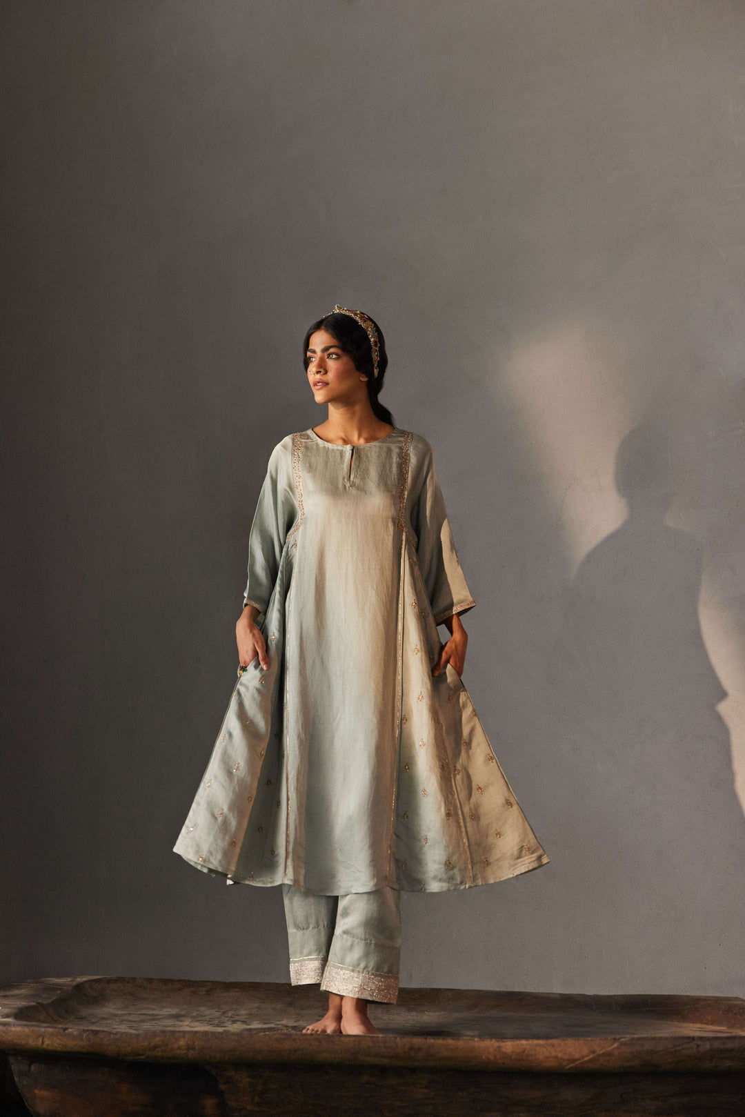 SAGE GREEN & ROSE GOLD ZARI KURTA SET