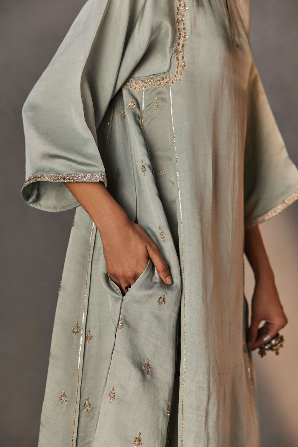 SAGE GREEN & ROSE GOLD ZARI KURTA SET