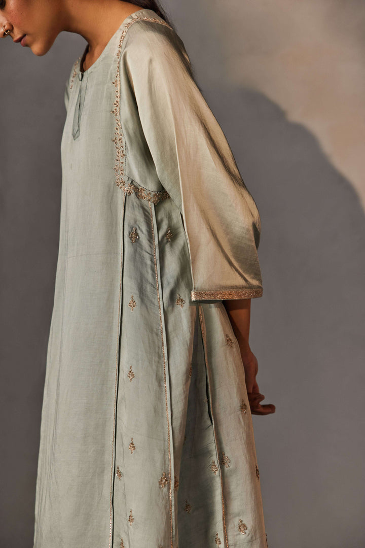 SAGE GREEN & ROSE GOLD ZARI KURTA SET