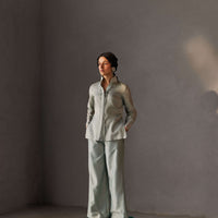 Sage green Chanderi silk structured co-ord set for women — Warra elevated workwear India