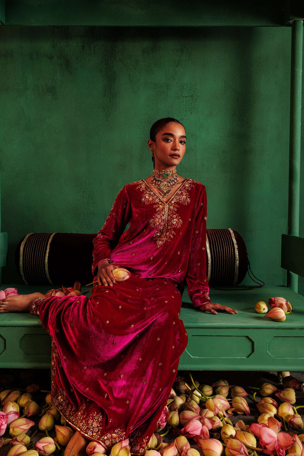 Ruby Pink Velvet Kaftan