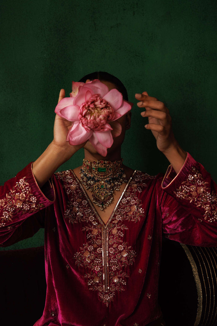 Ruby Pink Velvet Kaftan