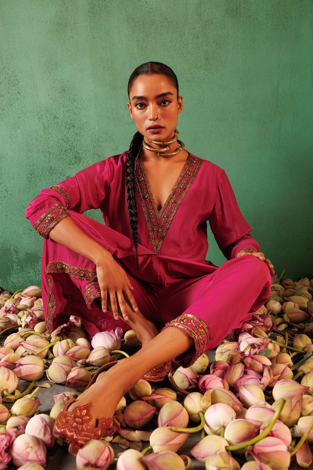 ASYMETRICAL RUBY PINK KURTA SET